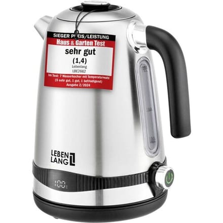 Lebenlang LBE2662 Waterkoker BPA-vrij, Met display Aantal/Volume: 1.7 l RVS