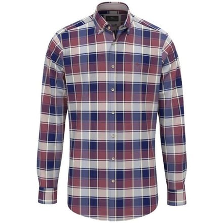 Fynch-Hatton Overhemd Washed Oxford Allover Check Berry-Dark Blue / male
