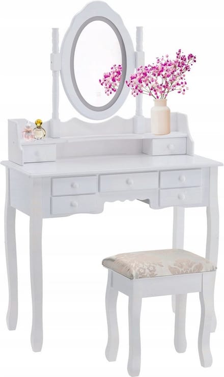 Kaptafel - met spiegel, licht en kruk - 90x40x146 cm - wit
