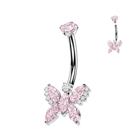 Piercing titanium vlinder extra steentjes roze - LMPiercings
