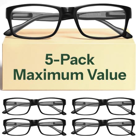 5-Pack Blue Light Blocking Reading Glasses for Men - Prescription 1.75