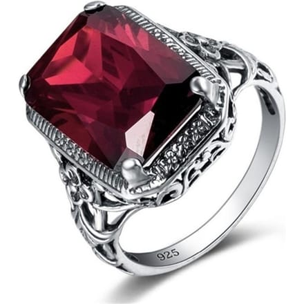 POMOiii Rechthoek Vintage Rode Ruby Ringen Voor Vrouwen Nieuwe Mode Edelsteen Sieraden Ring Party Geschenken 10 black