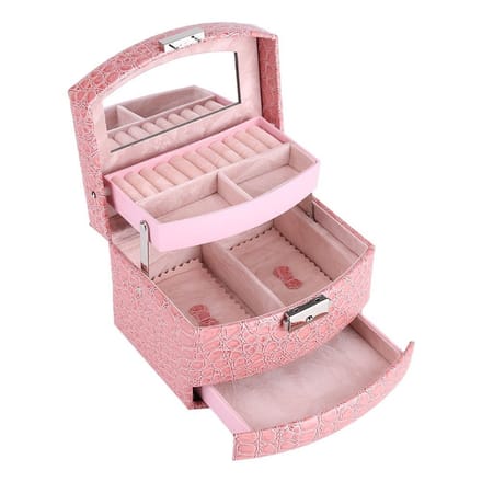 Dailygoody - Sieradenbox Roze met 3 Lades - Luxe PU Leer en Spiegel - Lockable met Sleutel