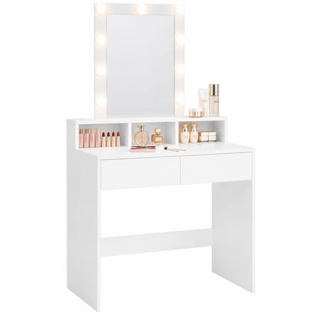 Make Up Tafel Hollywood Style – Kaptafel met Spiegel en LED Verlichting – Wit - Monza Home