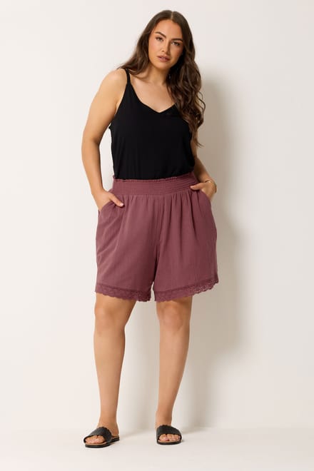 Yours Roze Gehaakte Gesmokte Shorts Size 48