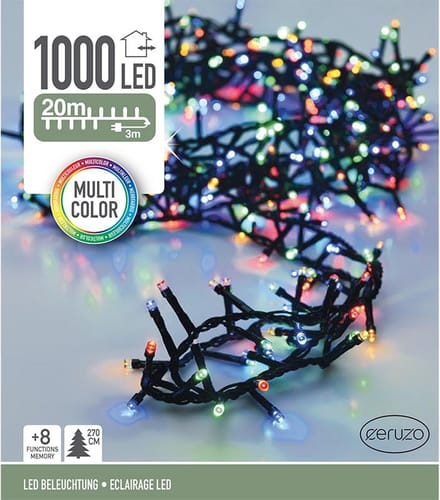 Ceruzo Gekleurde Kerstverlichting - Micro Cluster - 1000 LED - 20 meter - 8 Lichtfuncties + Geheugen - multicolor