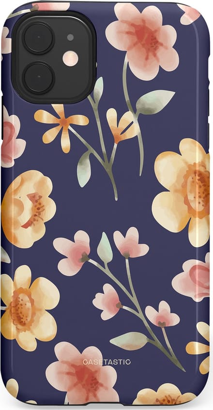 Casetastic hoesje geschikt voor Apple iPhone 11 - Dubbellaagse bescherming - Fluweel Bloemendesign - Fashion Case - Donkergrijs Zand Perzik Grijs