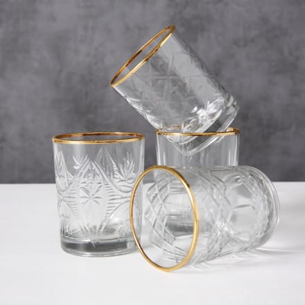 Whiskey glazen - Drink glazen - 24cl - Glas - Boltze - 4 set - Goud randje .