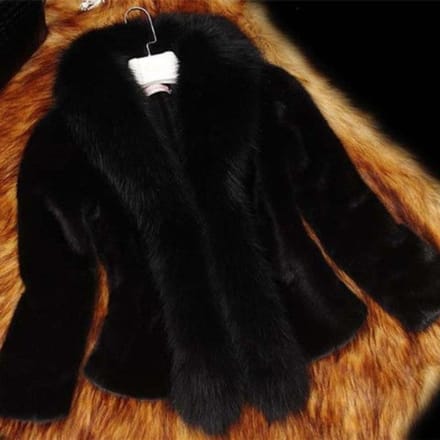 Winterbontjas Dames Korte Bontjas, Slanke Kraag 4XL zwart