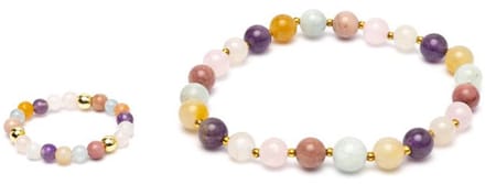 Set armband + ring met goudkleurige kralen Pasteltinten