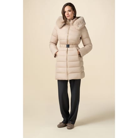 Oltre Midi Down Jacket With Belt And Furry Edge Beige Größe: 52R | Parkas Outlet | Damen | Braun