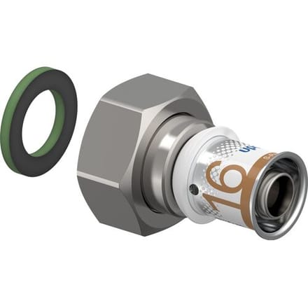 Uponor S-Press Plus schroef koppeling - Wartel - binnendraad x pers - 3/4 x 16mm - messing - Kiwa