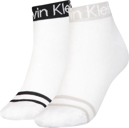 Calvin Klein Quarter Logo Welt (2-pack) - dames hoge enkelsokken - wit dessin