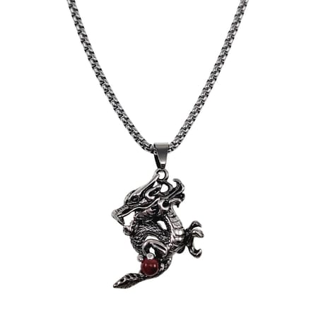 60cm x 3mm Ketting + Amulet Chinese Draak Hanger Dames - Heren - RVS Zilverkleur