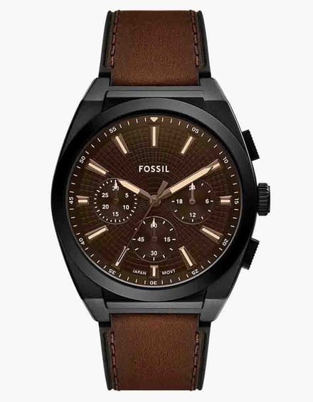 Fossil Everett FS6108 Horloge - Leer - Bruin - Ø 44 mm
