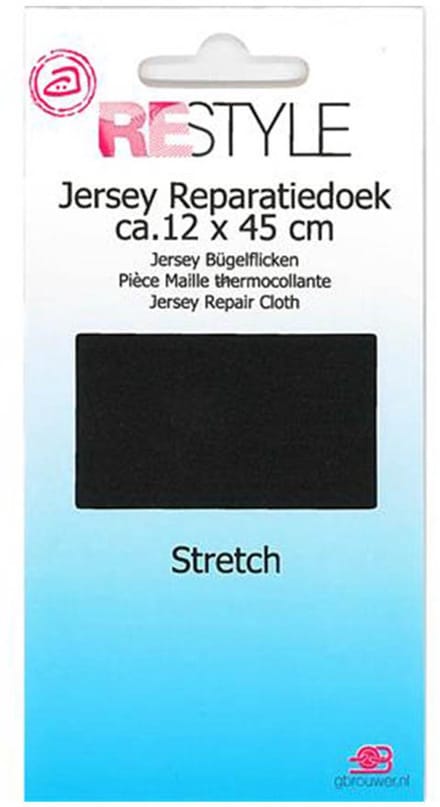 Restyle - Jersey Reparatiedoek Stretch - Strijkbaar -  12 x 45 cm - Zwart