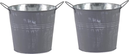 Mega Collections Emmer/plantenpot/bloempot - 2x - zink - zilvergrijs - D18 x H16 cm