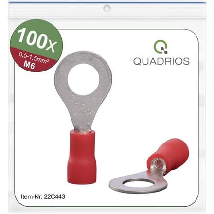 Quadrios 22C443 Ringkabelschoen Dwarsdoorsnede (max.): 1.5 mm² Schachtdiameter: 6.5 mm Deels geïsoleerd Rood 1 set(s)