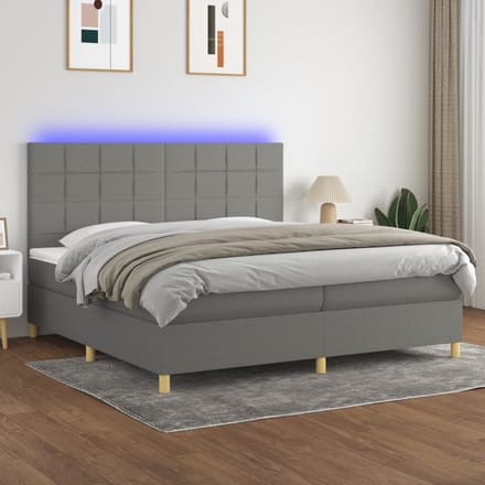 vidaXL - Boxspring - met - matras - en - LED - stof - donkergrijs - 200x200 - cm