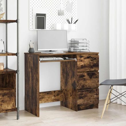 vidaXL - Bureau - 90x45x76 - cm - bewerkt - hout - gerookt - eikenkleurig