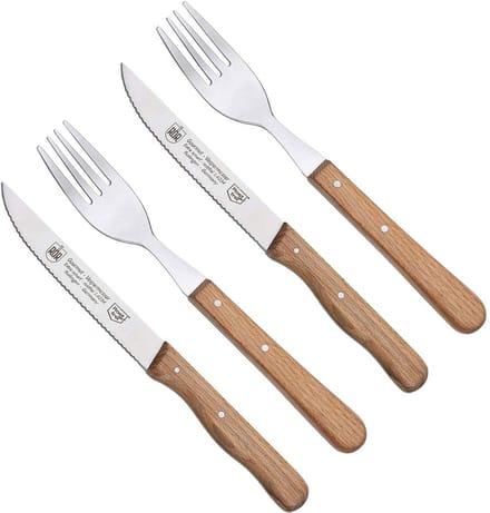 RÖR Solingen Steakmes – Vespermes – Gekarteld – Set met Vork – RVS – Beukenhout – 4 delig
