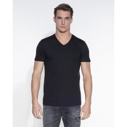 Slater 7620 - BASIC FIT 2-pack T-shirt V-hals korte mouw zwart M 100% katoen