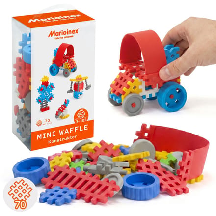 Marioinex Mini Waffle Constructor Blauwe bouwsteenset, zachte bouwstenen voor kinderen, veilig – 70 stuks