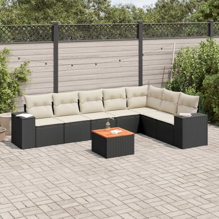 vidaXL - 8-delige - Loungeset - met - kussens - poly - rattan - zwart