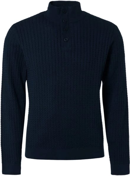 Pullover halve rits + knoop effen jacquard rib