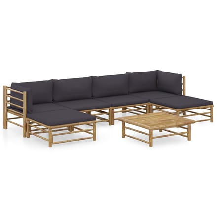 vidaXL - 7-delige - Loungeset - met - donkergrijze - kussens - bamboe