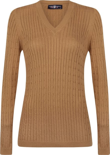 Jimmy Sanders V-Neck Sweater - V Trui - 100% Katoen Dames Camel - L