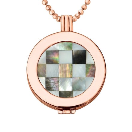 Munthouder met Ketting en Munt 33mm Schelp Blokjes Grijs - Rosegoudkleurig - ERHS895