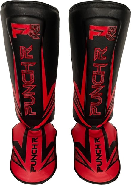 PunchR™ Electric Muay Thai Kickboks Scheenbeschermers Zwart Rood - L