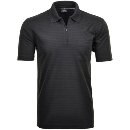 Ragman Polo Softknit Fine Duo Line Zip Collar Antraciet / male