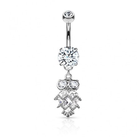Navelpiercing glitter uiltje hanger - zilver - LMPiercings
