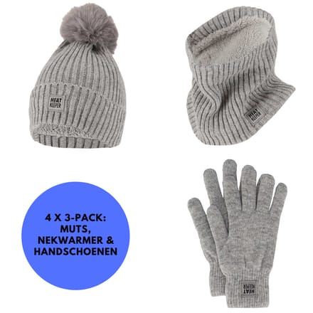 Heatkeeper - Thermoset dames - Handschoenen/Muts/Nekwarmer - Grijs - Onesize - 4x Set