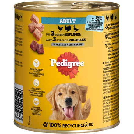 12x800g Gevogelte in paté Pedigree Classic natvoer voor honden