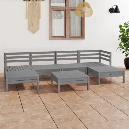 vidaXL - 7-delige - Loungeset - massief - grenenhout - grijs