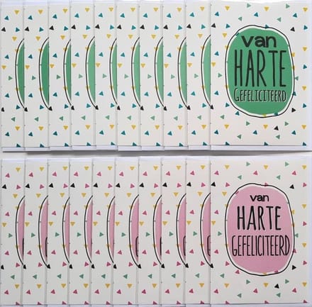 Verjaardag Wenskaarten - 20 Stuks - Van Harte Gefeliciteerd - 12 x 17 cm - BEDR-003