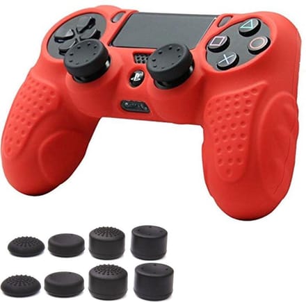 KELERINO. Siliconen cover geschikt voor Playstation 4 controller Inclusief Thumb Grip Set - Rood