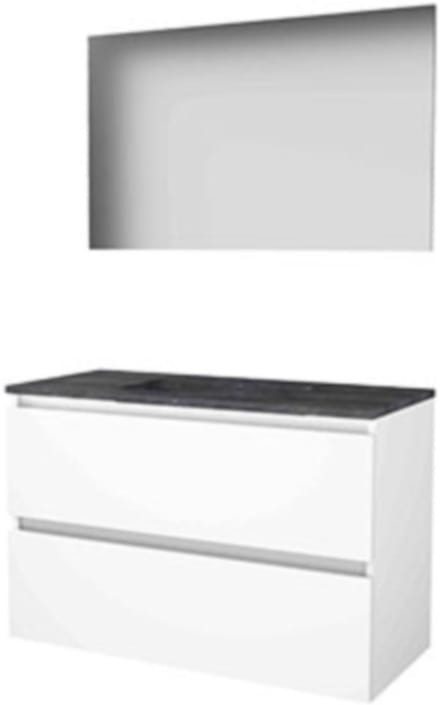 Basic-Line Basic 46 Badkamermeubelset - 100 x 46 cm - Greeploos - 2 Lades - Hardstenen Wastafel - 1 Kraangat - Spiegel - Ice White