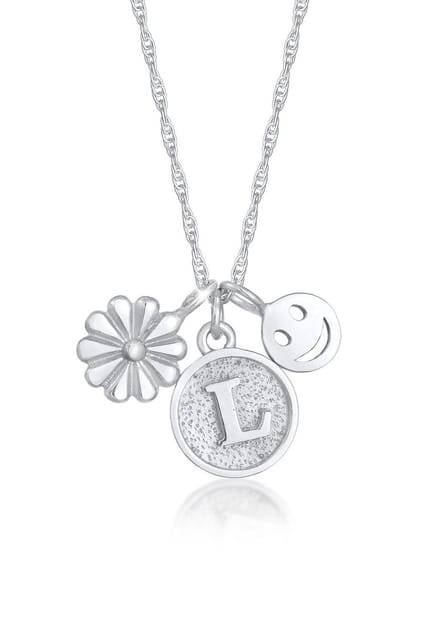 Elli - Halsketting - Dames Bloem Disc Hanger Letter L in 925 Sterling Zilver - Dames