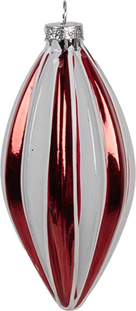 Clayre & Eef Kerstbal Overig Ø 6x13 cm Rood Wit Glas Kerstballen