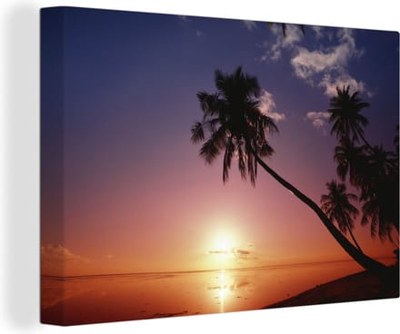 Canvas Schilderij Silhouet van palmbomen bij zonsondergang - 30x20 cm - Wanddecoratie