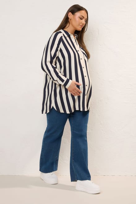 Bump It Up Maternity Gestreept Overhemd Met Lange Mouwen In Donkerblauw Size 48
