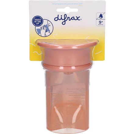 Difrax 360°beker Drinkbeker - 250 ml - 9+ Maanden - Oranje - 1 stuk