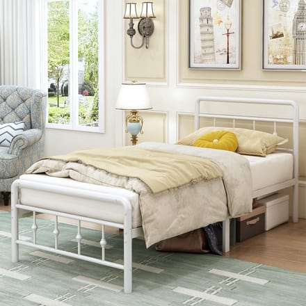 Stevig Metalen Bedframe 75x190 cm met Hoofdeinde en Voetenbord, 46 cm Hoog