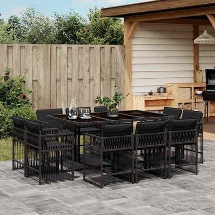 vidaXL - 11-delige - Tuinset - met - kussens - poly - rattan - zwart