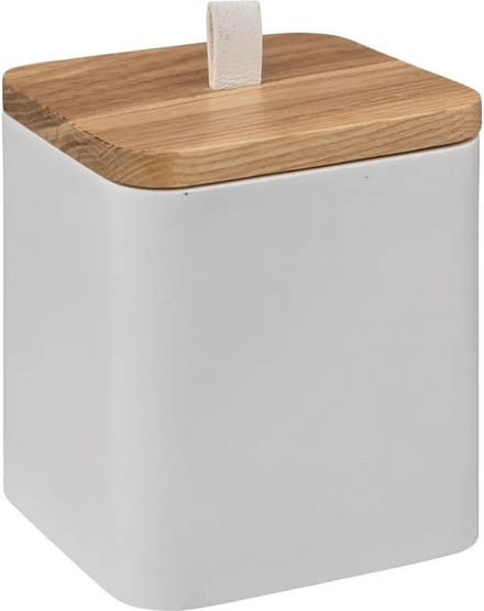 5Five Wattendispenser - wit - kunststof - bamboe - 9 x 9 x 10 cm - wattenstaafjeshouder