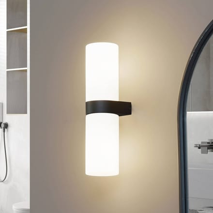 Lucande - Wandlamp - 2lichts - Glas, staal - H: 31.5 cm - E14 - zwart, wit